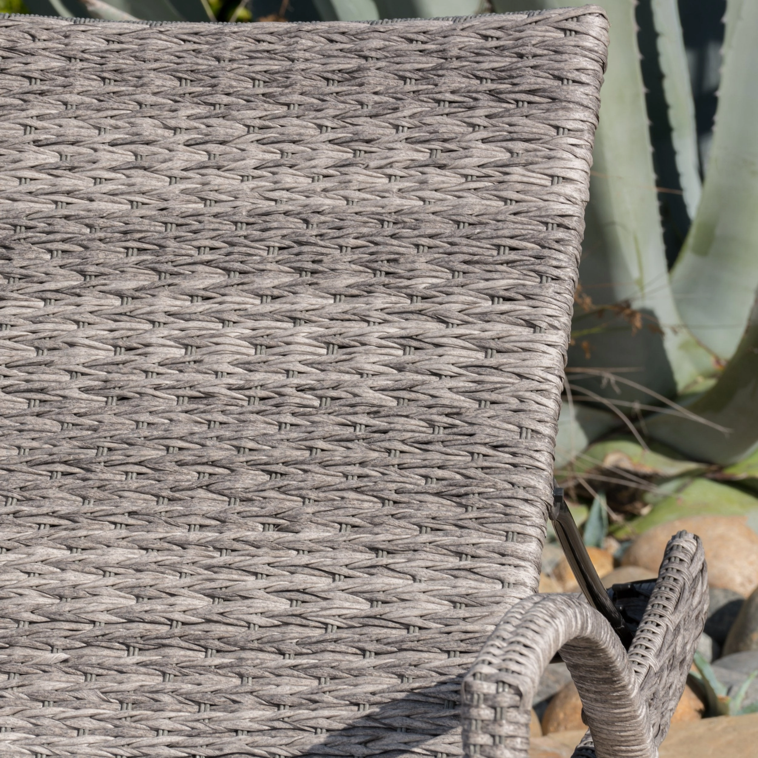 Outdoor Armed Aluminum Framed Grey Wicker Chaise Lounge - NH214303