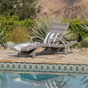 Outdoor Armed Aluminum Framed Grey Wicker Chaise Lounge - NH214303 patio umbrella, gazebo