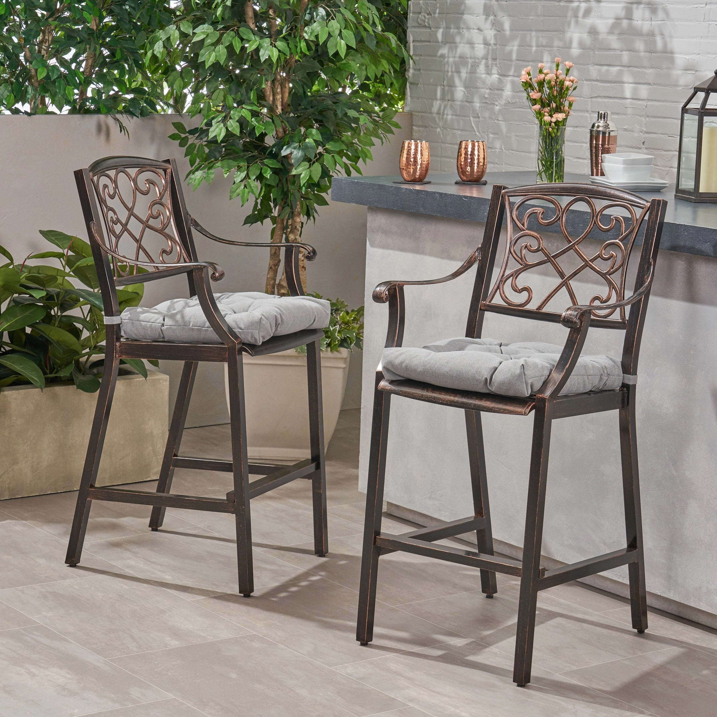 Outdoor Barstool with Cushion (Set of 2) - NH121013 outdoor furniture, garden bench
