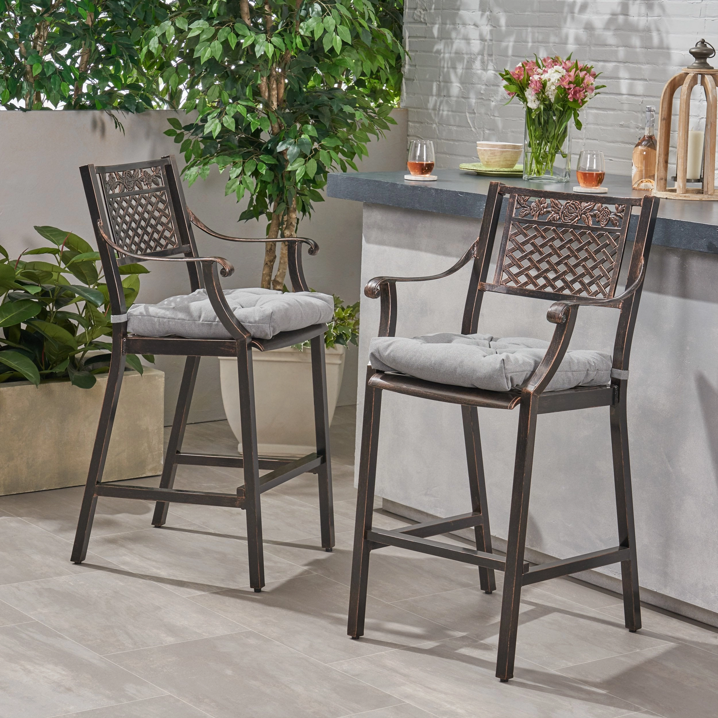 Outdoor Barstool with Cushion (Set of 2) - NH131013 outdoor furniture, garden bench