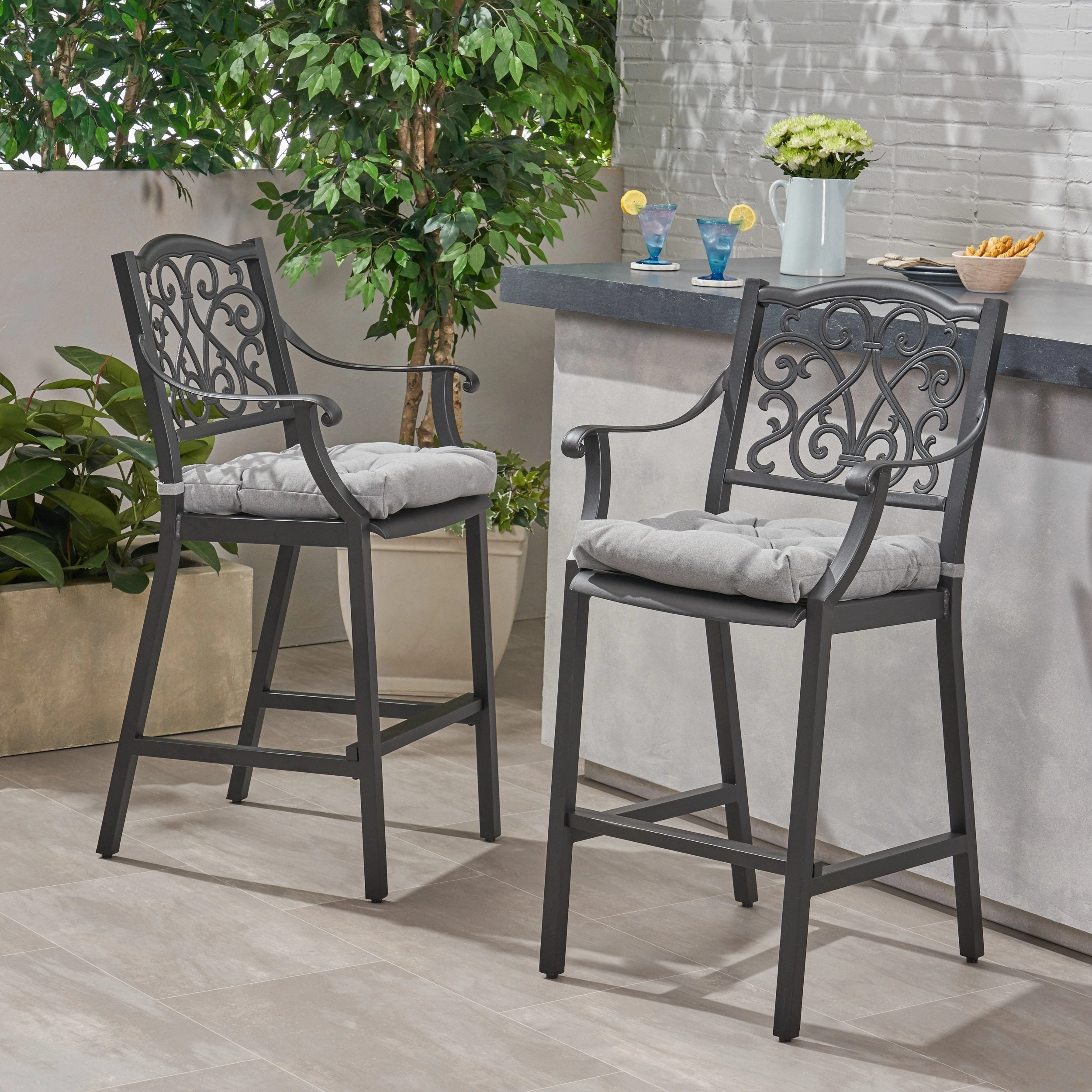 Outdoor Barstool with Cushion (Set of 2) - NH141013 outdoor furniture, garden bench