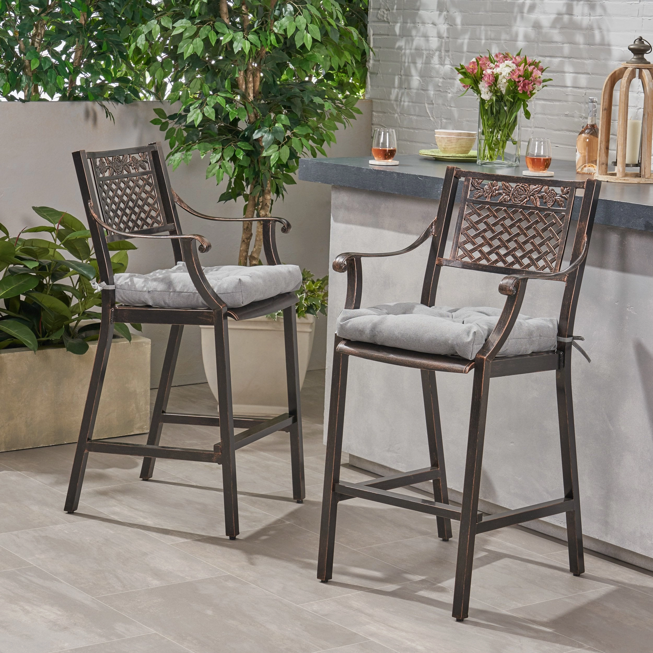 Outdoor Barstool with Cushion (Set of 2) - NH571013 outdoor furniture, garden bench