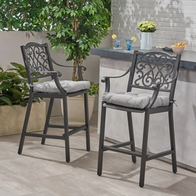 Outdoor Barstool with Cushion (Set of 2) - NH581013 outdoor furniture, garden bench