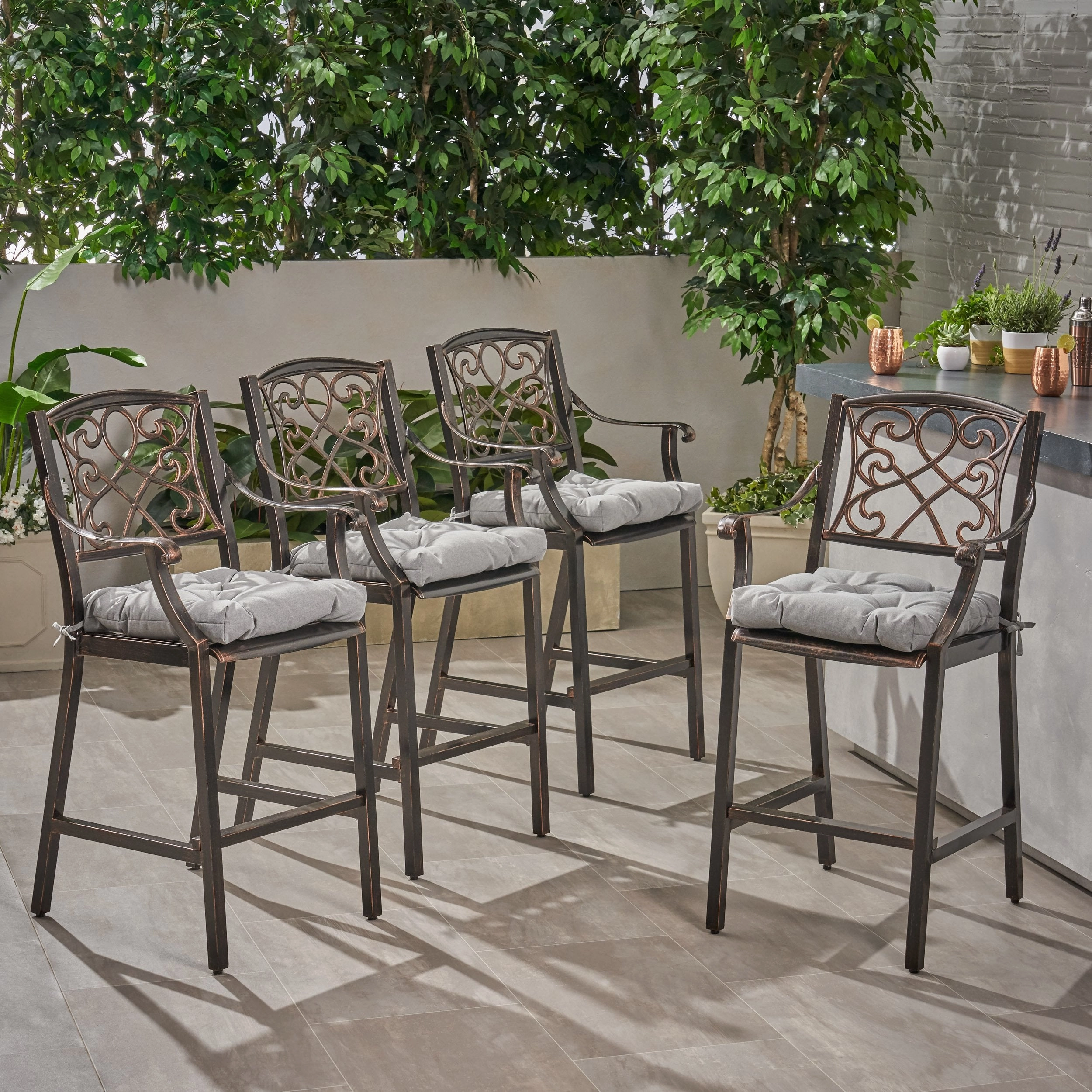 Outdoor Barstool with Cushion (Set of 4) - NH071013 outdoor furniture, garden bench