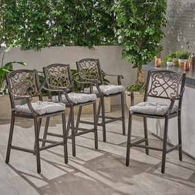 Outdoor Barstool with Cushion (Set of 4) - NH621013 outdoor furniture, garden bench
