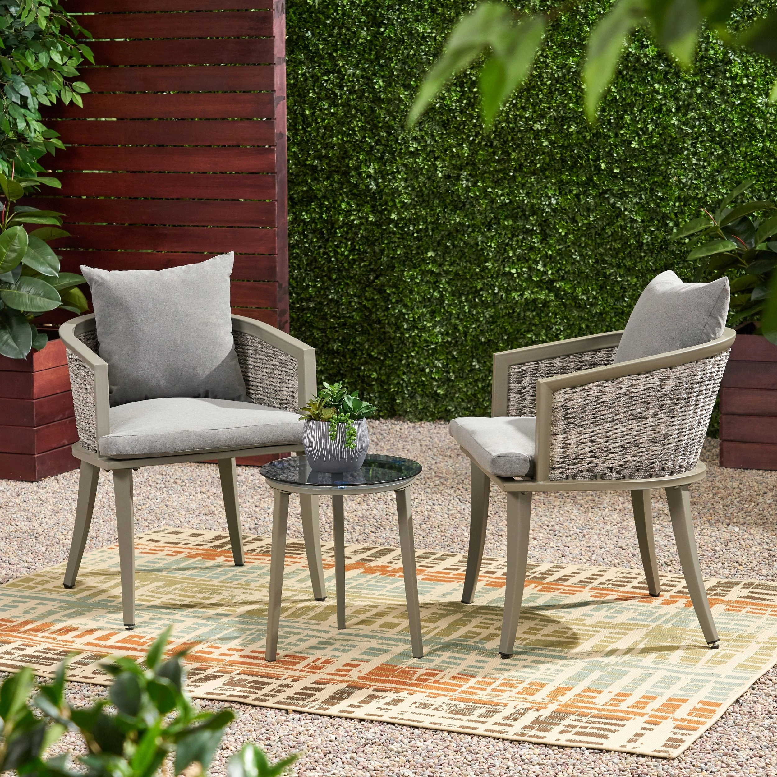 Outdoor Boho Wicker Chat Set with Side Table - NH622113 outdoor furniture, garden bench