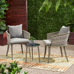Outdoor Boho Wicker Chat Set with Side Table - NH622113 outdoor furniture, garden bench