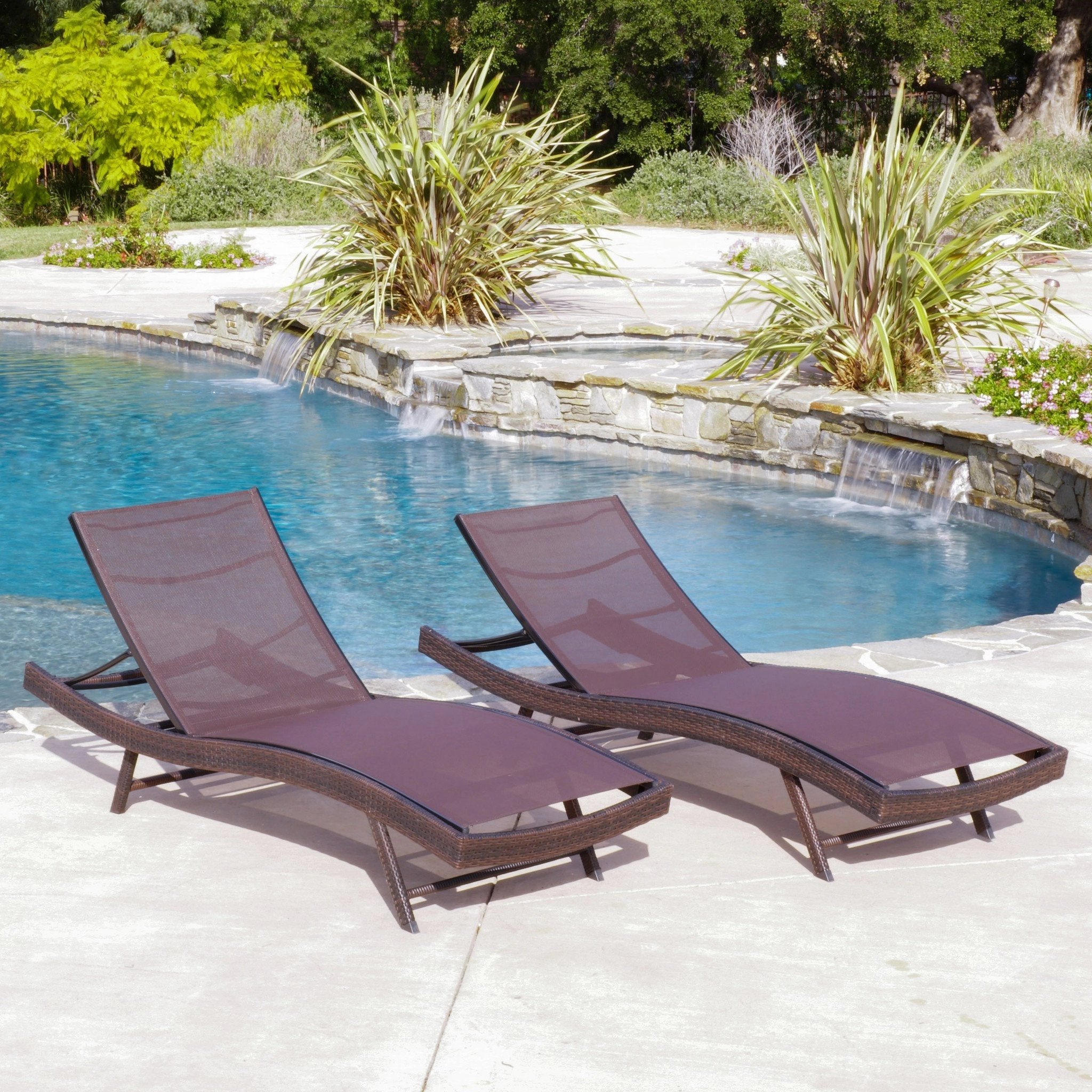 Outdoor Brown Mesh Chaise Lounge Chair - NH255592