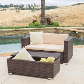 Outdoor Brown PE Wicker Loveseat & Ottoman Set - NH668592 outdoor furniture, garden bench