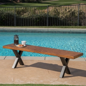 Outdoor Brown Walnut Finish Lightweight Concrete Dining Bench - NH977303 outdoor furniture, garden bench