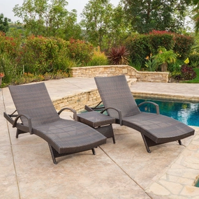 Outdoor Brown Wicker 3-piece Adjustable Armed Chaise Lounge Set - NH777692 patio umbrella, gazebo