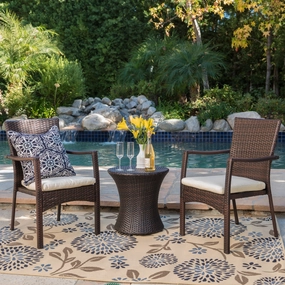 Outdoor Brown Wicker 3 Piece Chat Set - NH624992 outdoor furniture, garden bench