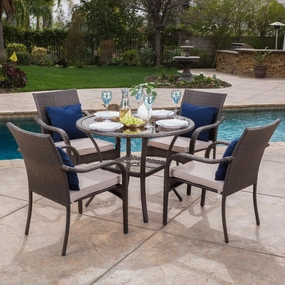 Outdoor Brown Wicker 5-piece Dining Set with Cushions - NH847692 outdoor lounge chair, patio sofa
