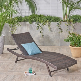 Outdoor Brown Wicker Adjustable Chaise Lounge Chair - NH925592 outdoor furniture, garden bench