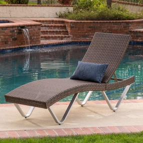Outdoor Brown Wicker Aluminum Chaise Lounge Chair - NH835592 patio umbrella, gazebo