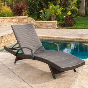 Outdoor Brown Wicker Armed Chaise Lounge Chair - NH947692 outdoor furniture, garden bench