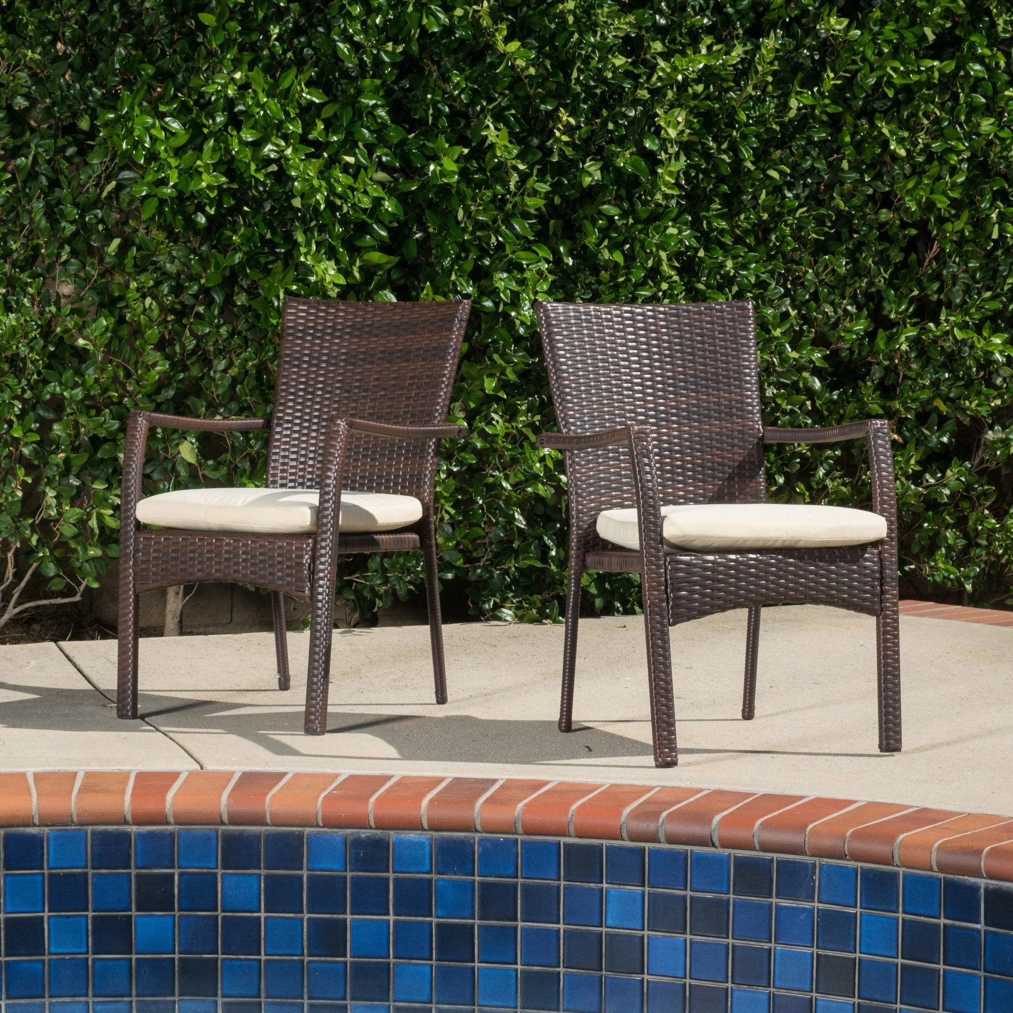 Outdoor Brown Wicker Dining Chair with Beige Cushion (Set of 2) - NH878592 outdoor lounge chair, patio sofa