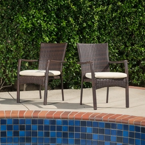 Outdoor Brown Wicker Dining Chair with Beige Cushion (Set of 2) - NH878592 outdoor lounge chair, patio sofa