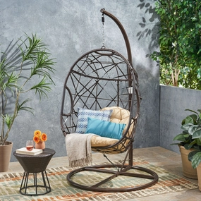 Outdoor Brown Wicker Hanging Teardrop / Egg Chair - NH669432 outdoor furniture, garden bench