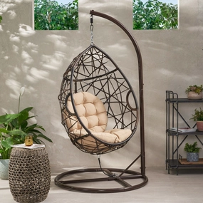 Outdoor Brown Wicker Hanging Teardrop / Egg Chair - NH791932 outdoor furniture, garden bench