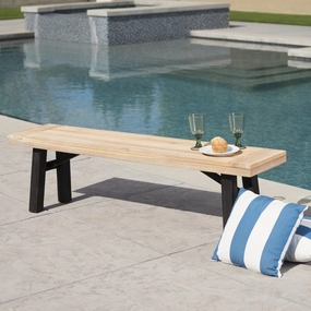 Outdoor Brushed Gray Acacia Wood Dining Bench - NH387203 outdoor furniture, garden bench