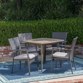 Outdoor Coastal 5 Piece Wicker Dining Set with Slat-Top Acacia Wood Table - NH911503 outdoor lounge chair, patio sofa
