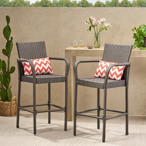 Outdoor Coastal Wicker Backed Barstools with Arms (Set of 2) - NH402103 outdoor furniture, garden bench