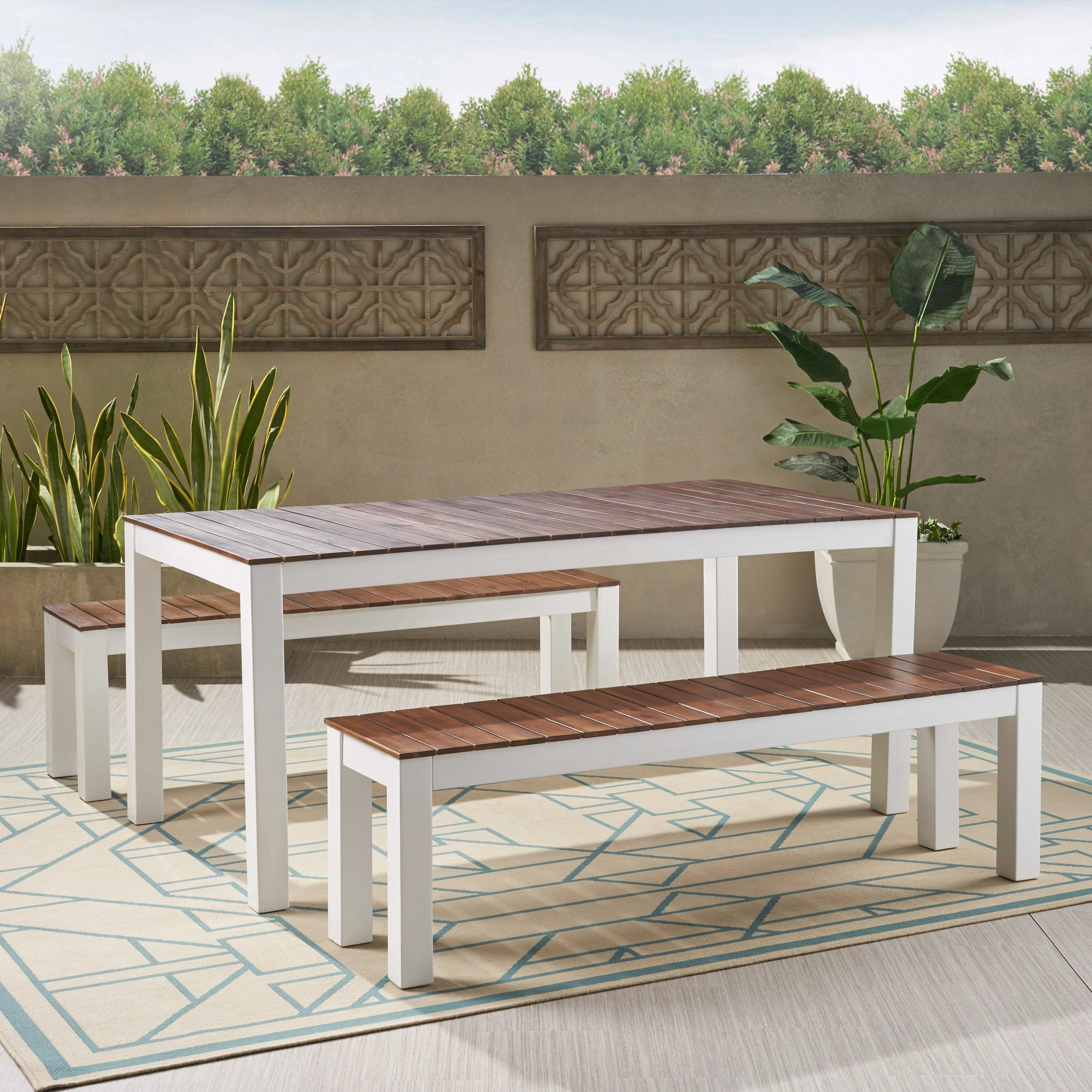 Outdoor Contemporary 3 Piece Acacia Wood Picnic Dining Set with Benches - NH985992 outdoor lounge chair, patio sofa