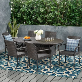 Outdoor Contemporary 6 Seater Wicker Dining Set - NH970113 outdoor lounge chair, patio sofa