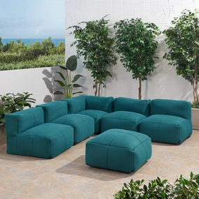 Outdoor Contemporary Fabric 5 Seater Bean Bag Sectional with Ottoman - NH032113 outdoor furniture, garden bench