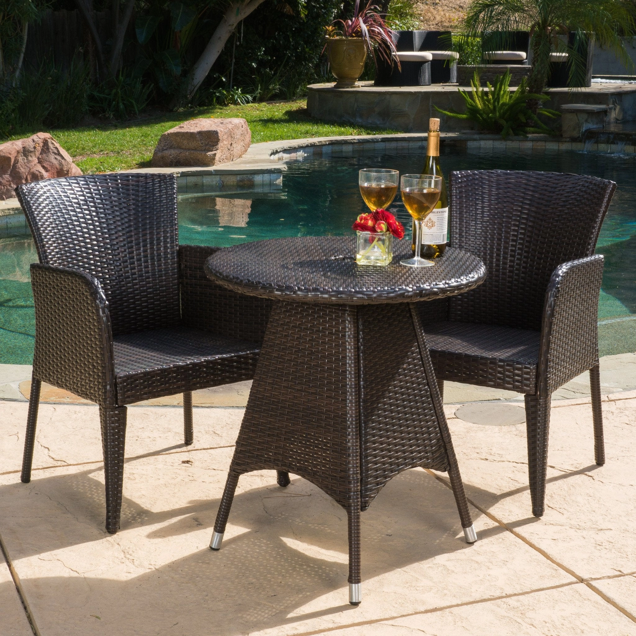 Outdoor Contemporary Multi-Brown Round 3pc Bistro Set - NH012692 outdoor lounge chair, patio sofa