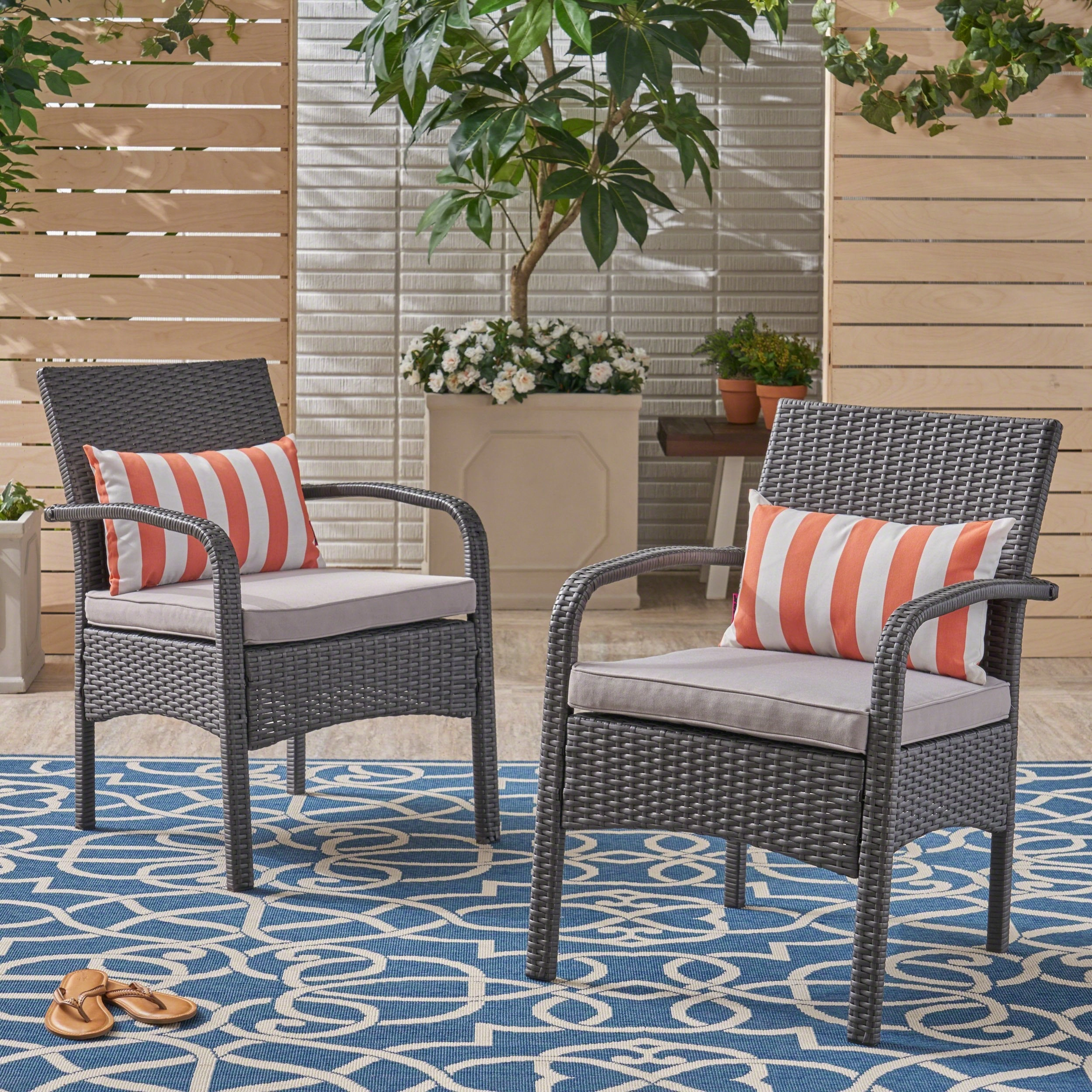 Outdoor Contemporary Wicker Club Chairs with Cushion (Set of 2) - NH908503
