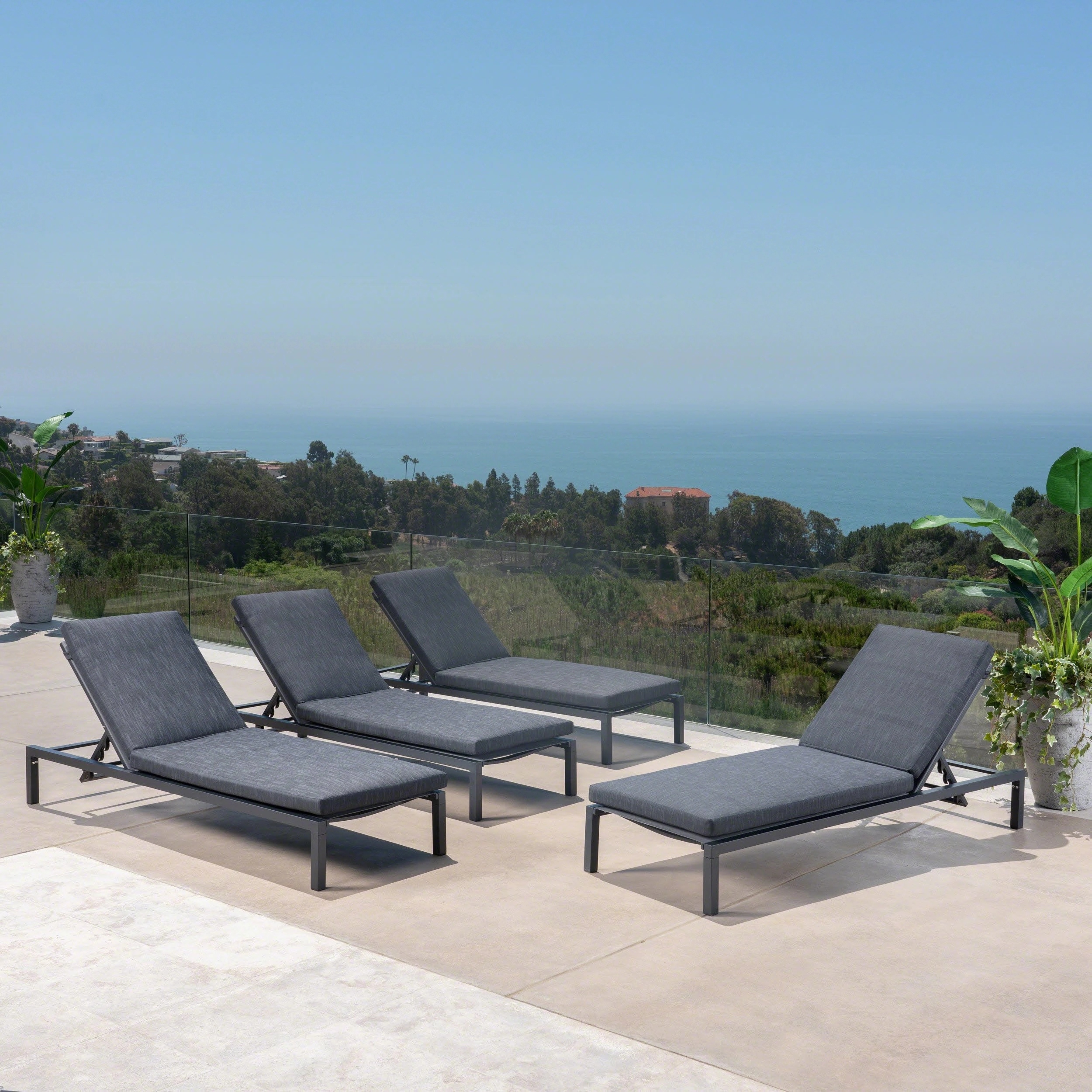 Outdoor Dark Gray Outdoor Mesh Chaise Lounges with Black Aluminum Frame (Set of 4) - NH043303 patio umbrella, gazebo