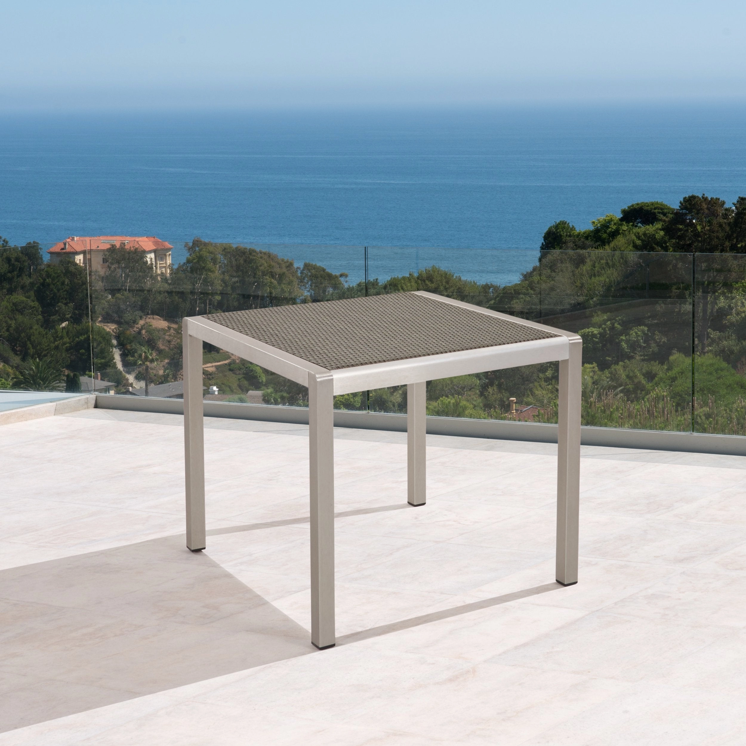Outdoor Dining Table - Anodized Aluminum - Wicker Table Top - Square - Silver and Gray - 35-inch - NH610703 outdoor lounge chair, patio sofa