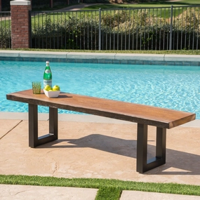 Outdoor Faux Live Edge Teak Finish Lightweight Concrete Dining Bench - NH308303 outdoor furniture, garden bench