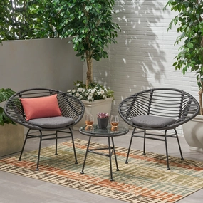 Outdoor Faux Wicker 2 Seater Chat Set with Tempered Glass Table - NH656903 outdoor furniture, garden bench