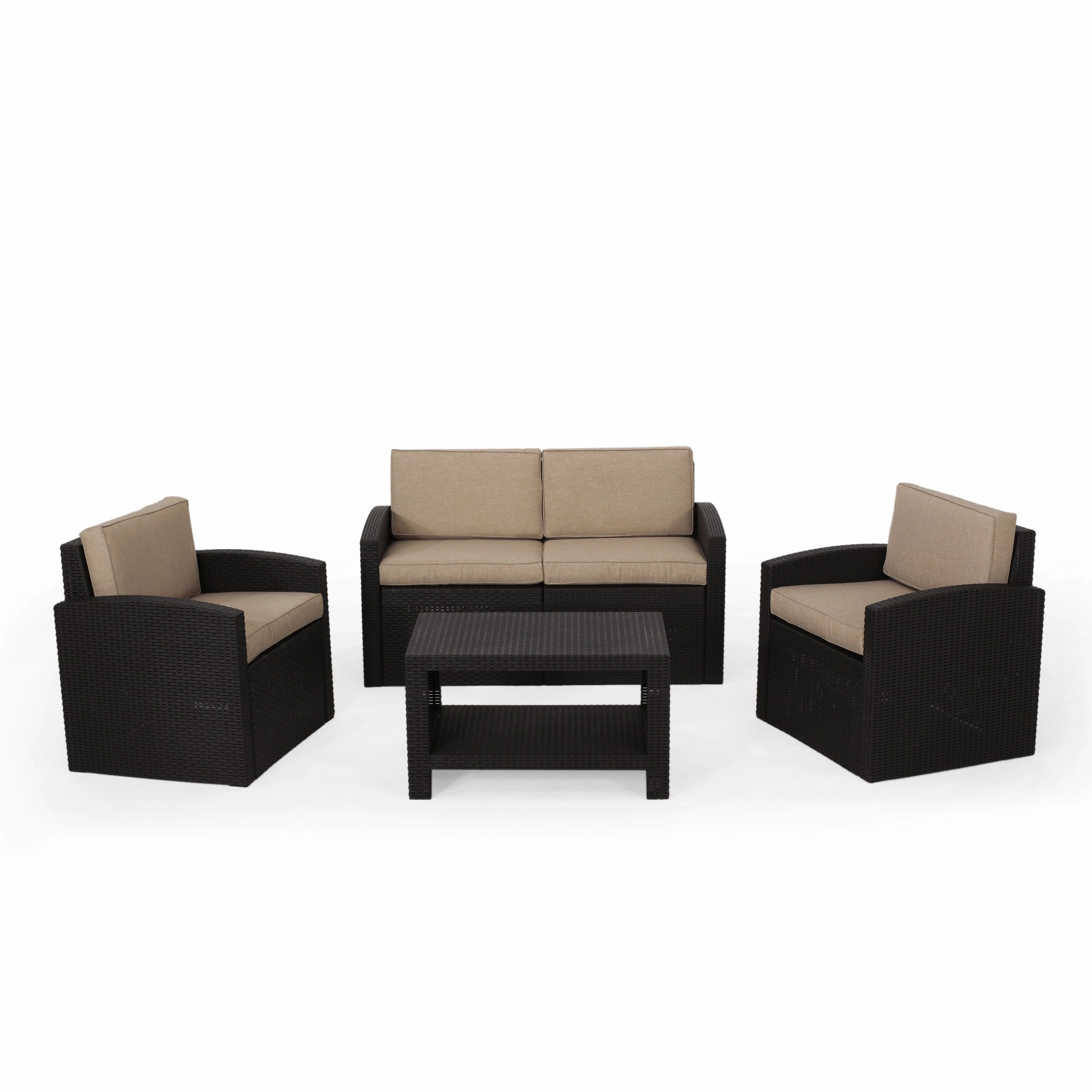 Outdoor Faux Wicker 4 Seater Chat Set with Cushions - NH953313 outdoor furniture, garden bench
