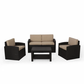 Outdoor Faux Wicker 4 Seater Chat Set with Cushions - NH953313 outdoor furniture, garden bench