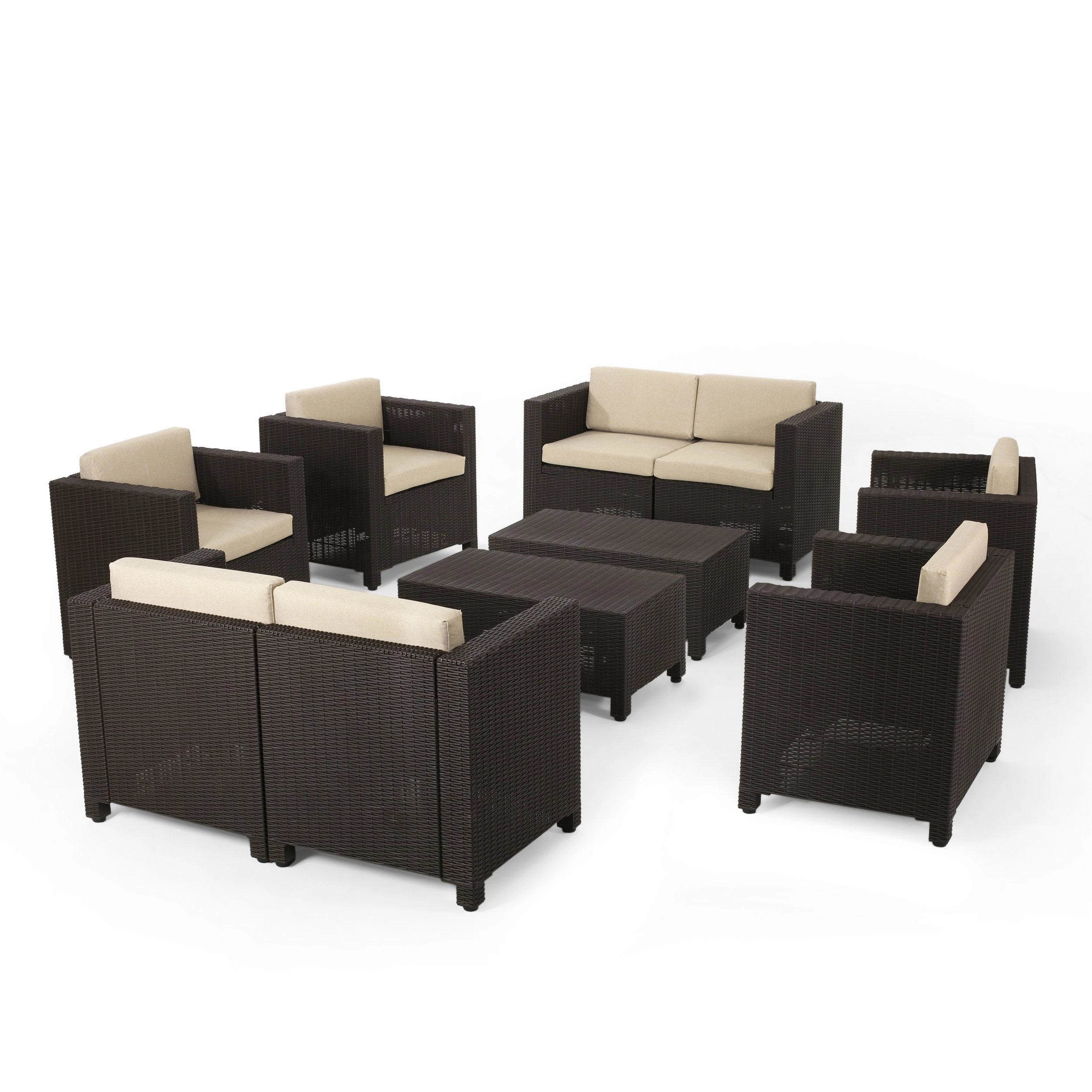 Outdoor Faux Wicker 8 Seater Chat Set with Cushions - NH118213 outdoor furniture, garden bench