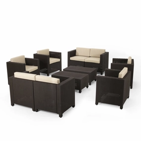 Outdoor Faux Wicker 8 Seater Chat Set with Cushions - NH118213 outdoor furniture, garden bench