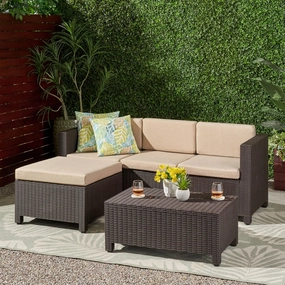 Outdoor Faux Wicker Print 3 Seater Sectional Set with Ottoman - NH951113 outdoor furniture, garden bench