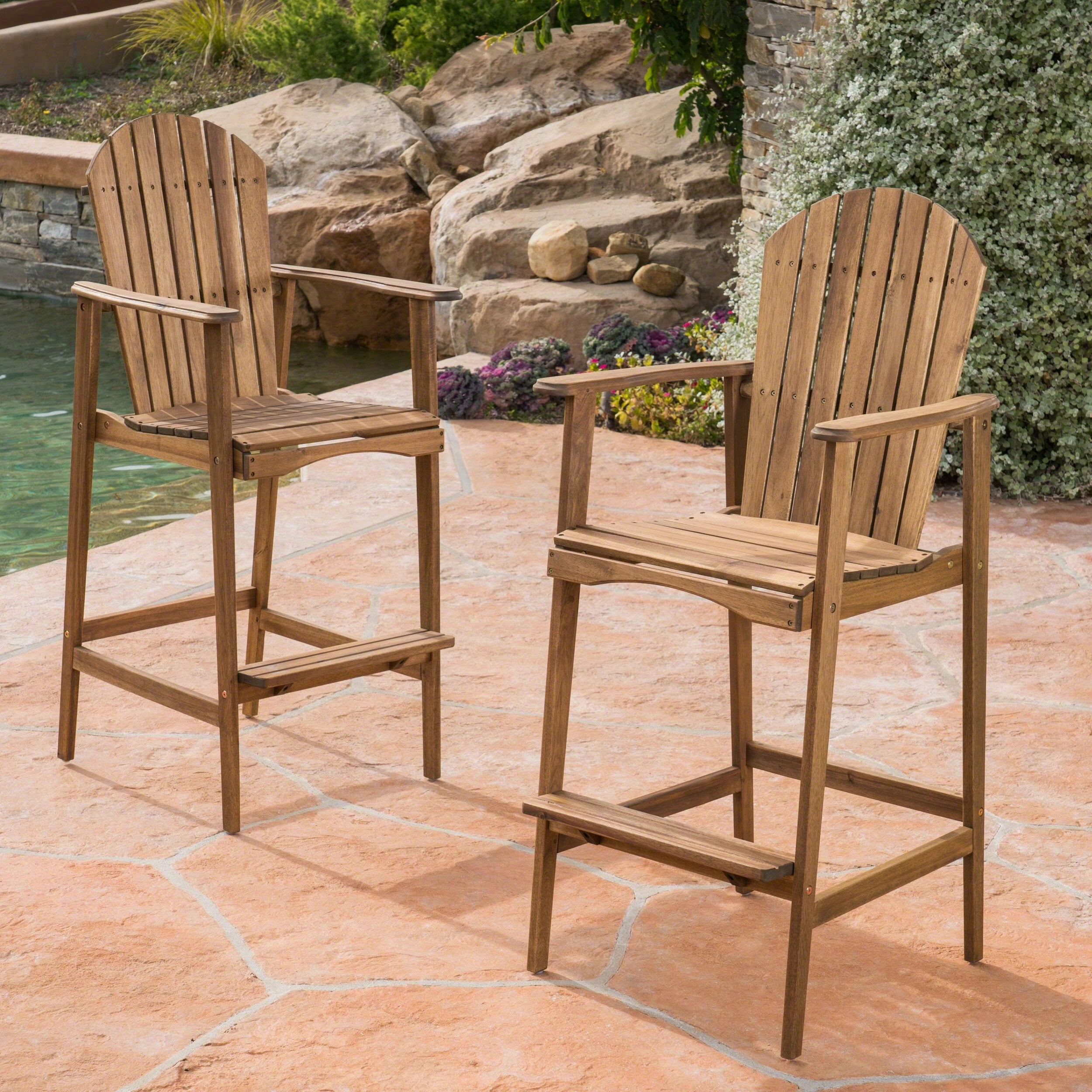 Outdoor Finished Acacia Wood Adirondack Barstools - NH054303