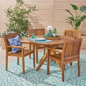 Outdoor Five Piece Acacia Dining Set, Teak Finish - NH634503 outdoor lounge chair, patio sofa