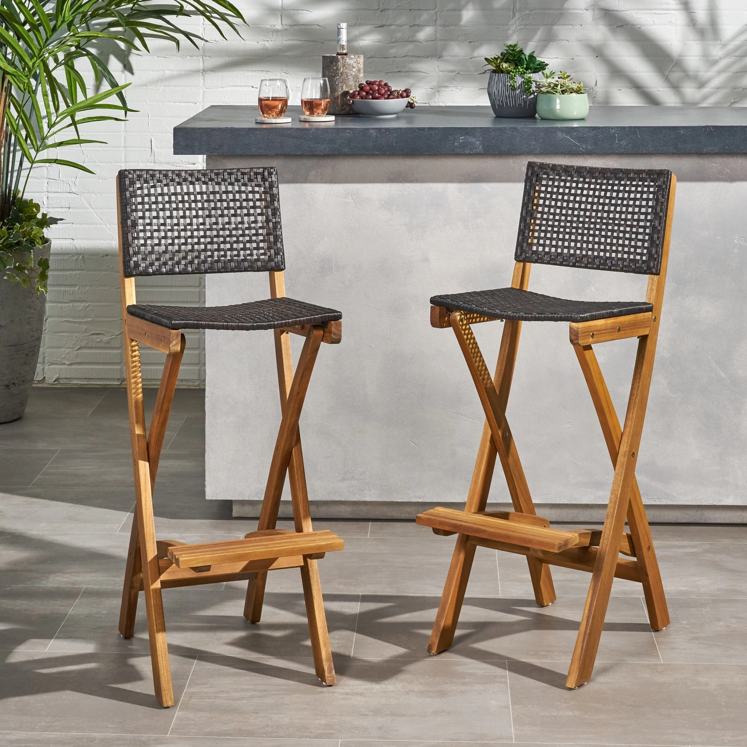 Outdoor Folding Acacia Wood Barstools (Set of 2) - NH328013 outdoor furniture, garden bench