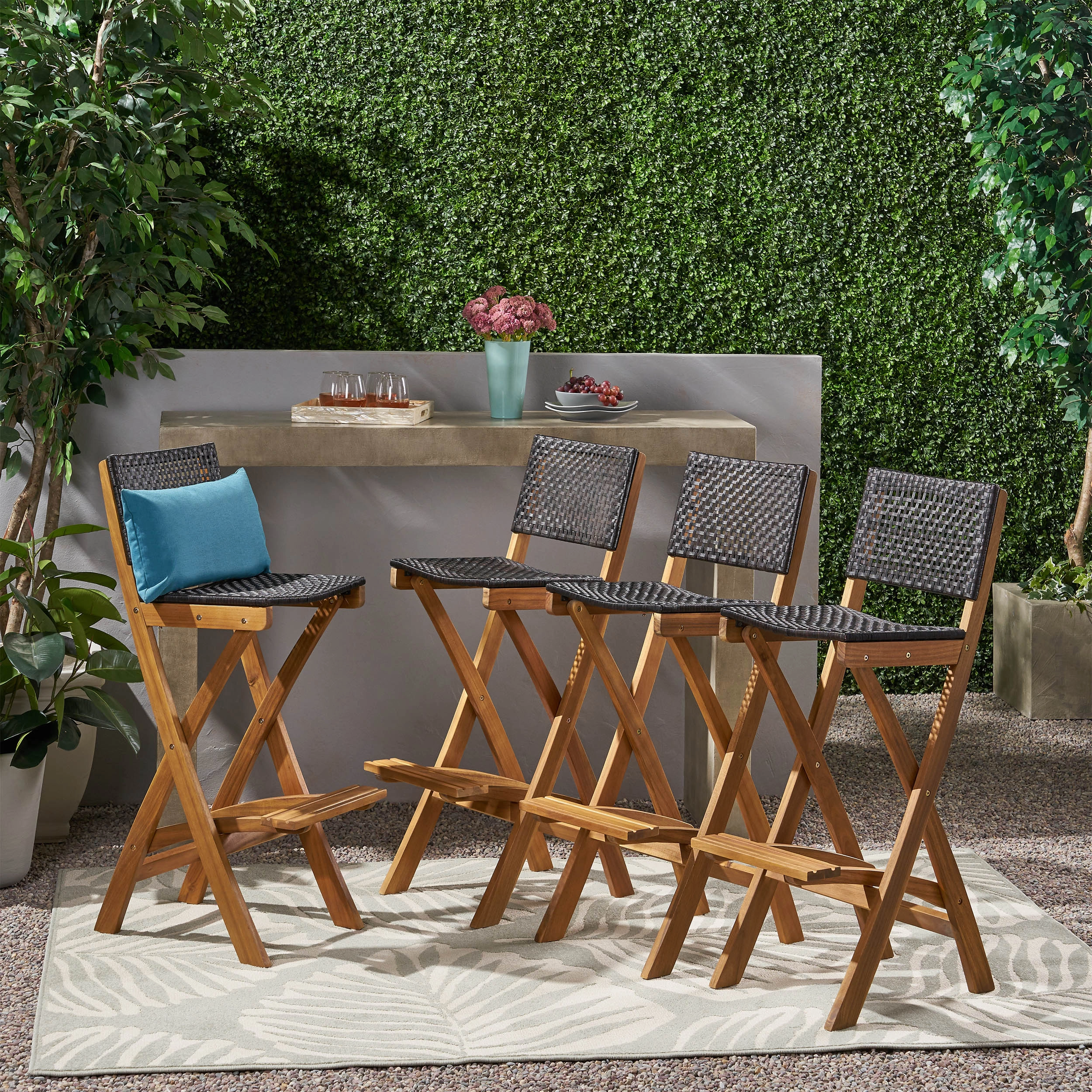 Outdoor Folding Acacia Wood Barstools (Set of 4) - NH428013 outdoor furniture, garden bench