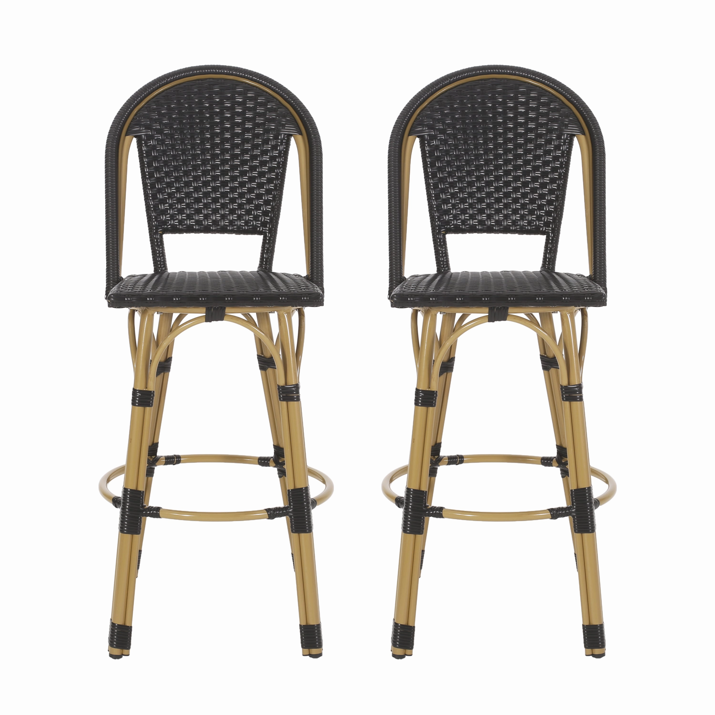 Outdoor French Wicker and Aluminum 29.5 Inch Barstools