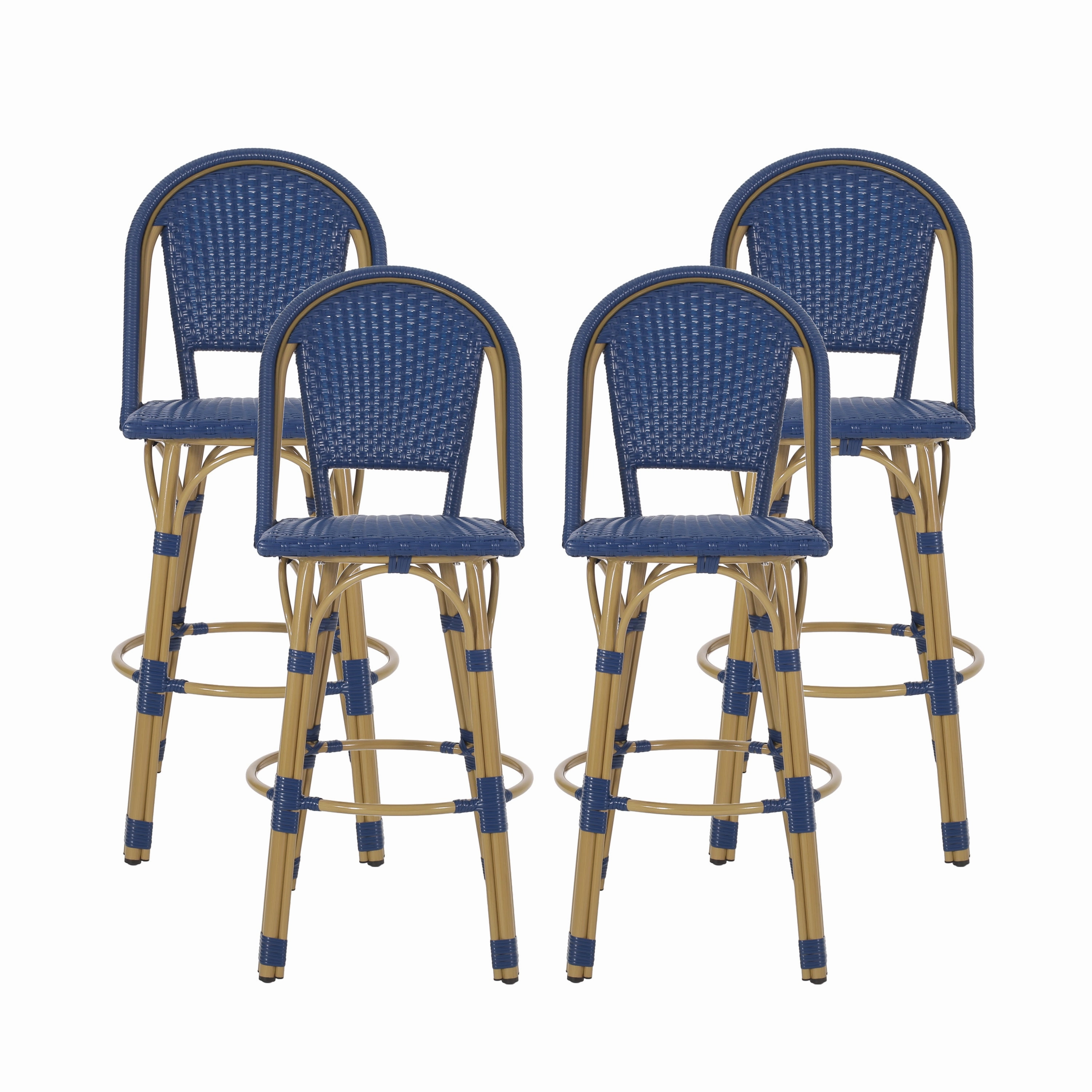 Outdoor French Wicker and Aluminum 29.5 Inch Barstools