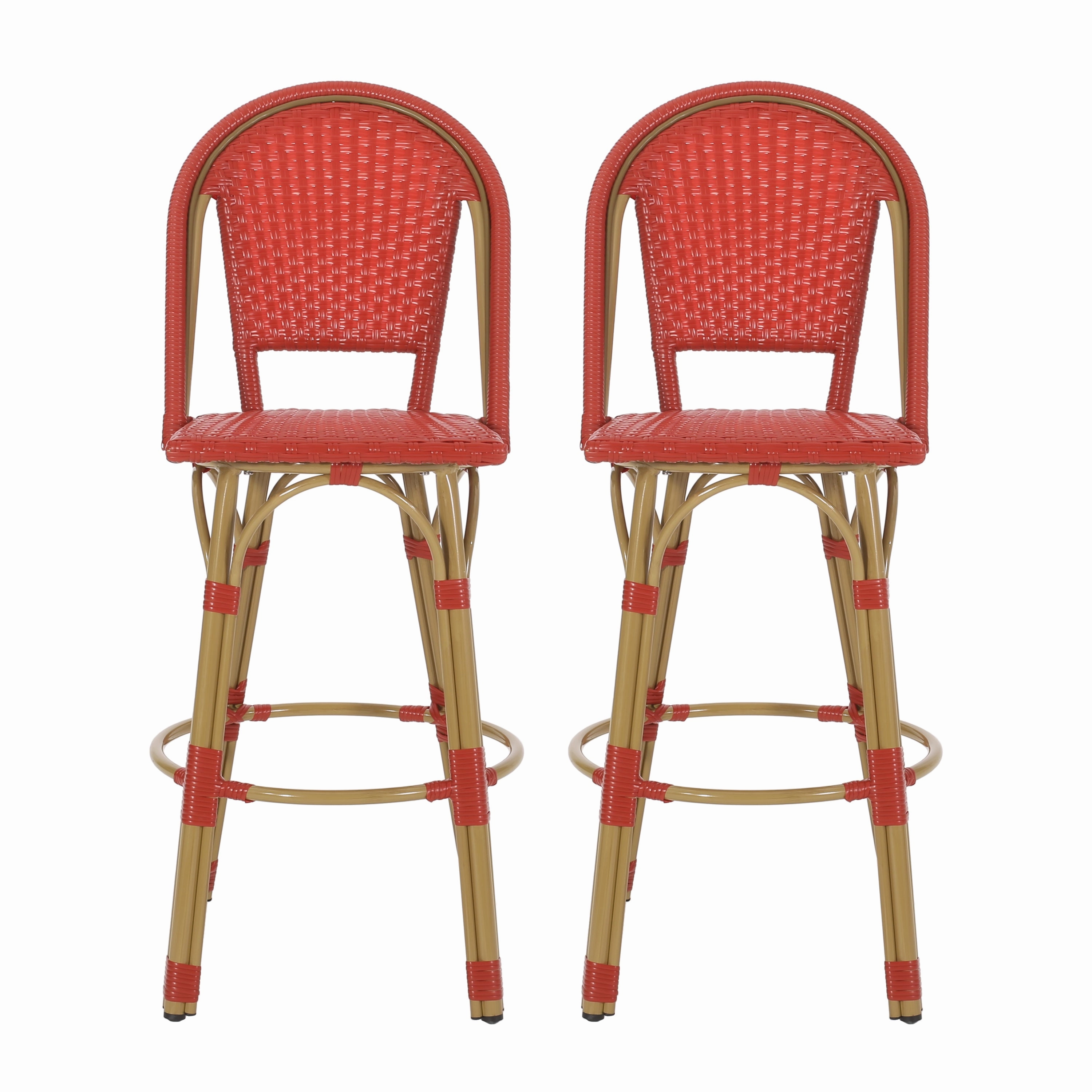 Outdoor French Wicker and Aluminum 29.5 Inch Barstools