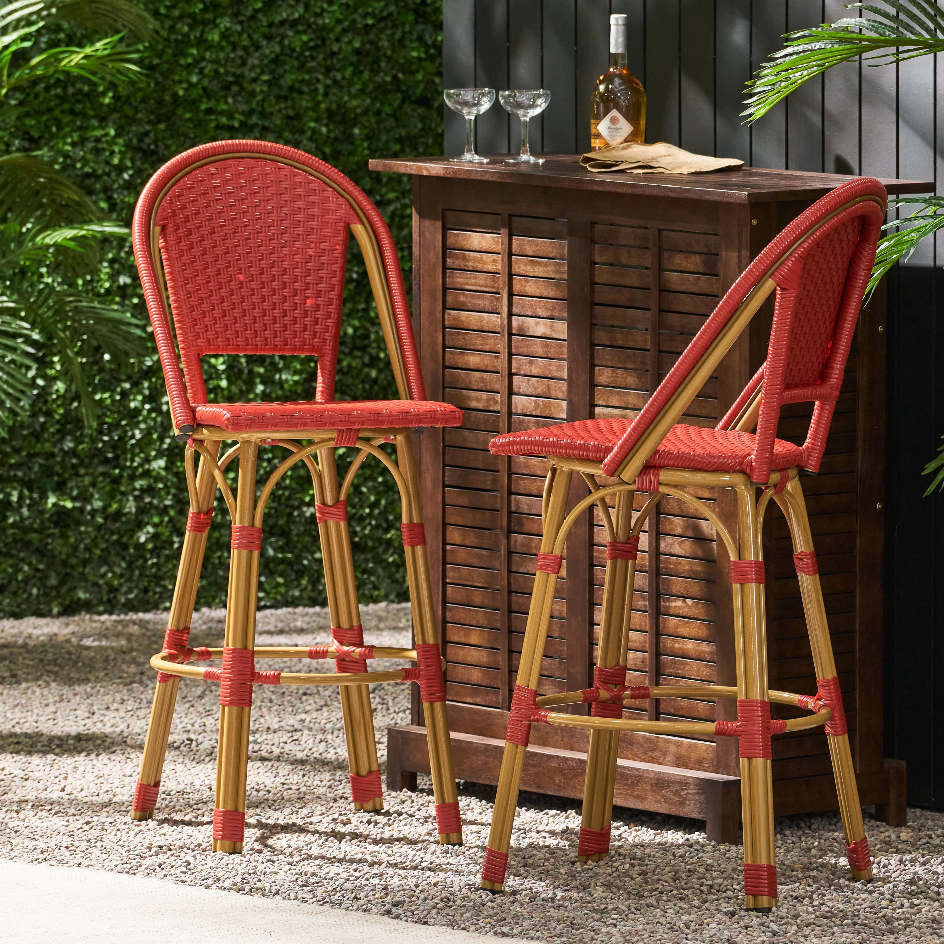 Outdoor French Wicker and Aluminum 29.5 Inch Barstools