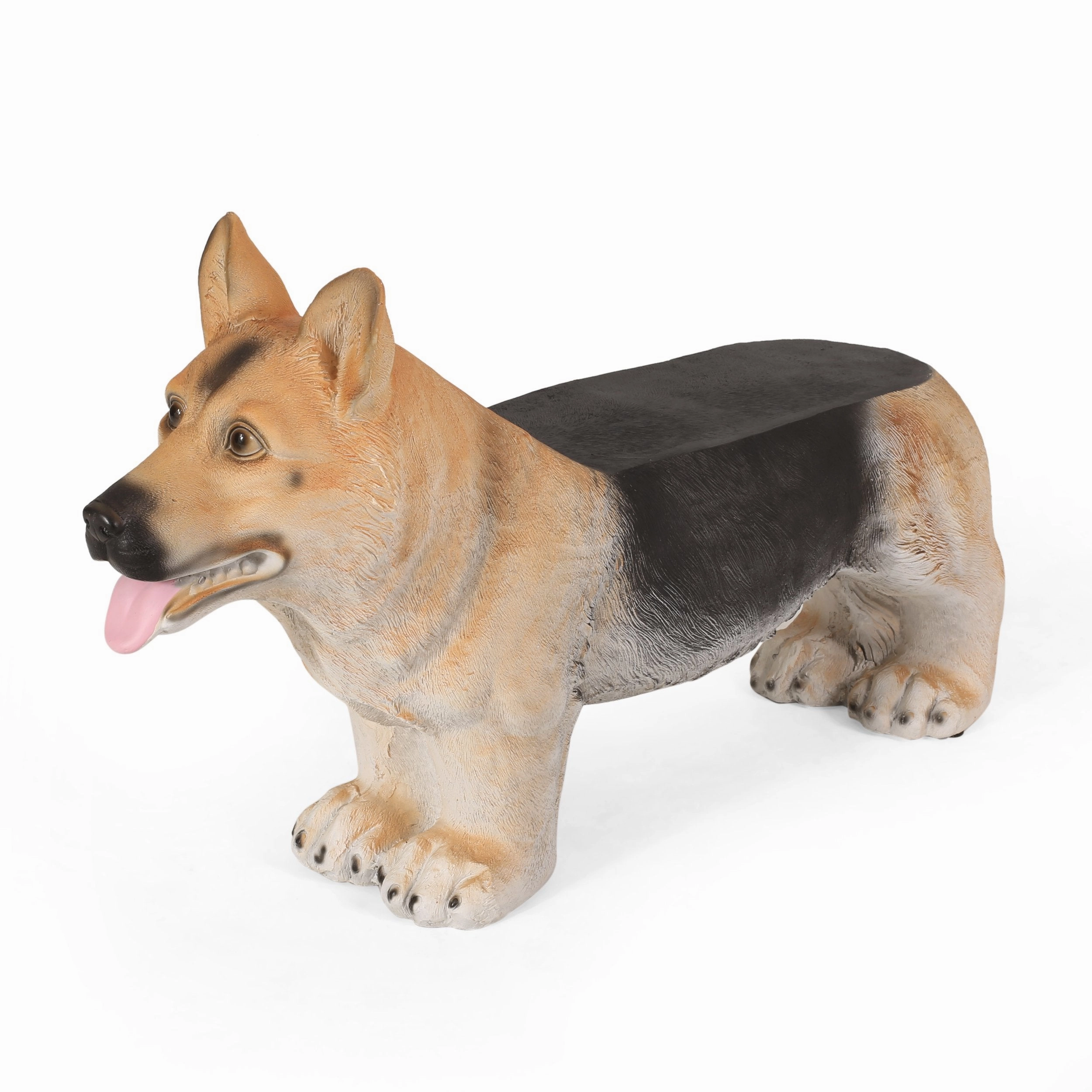 Outdoor German Shepherd Dog Garden Bench, Brown and Black - NH395513 outdoor furniture, garden bench